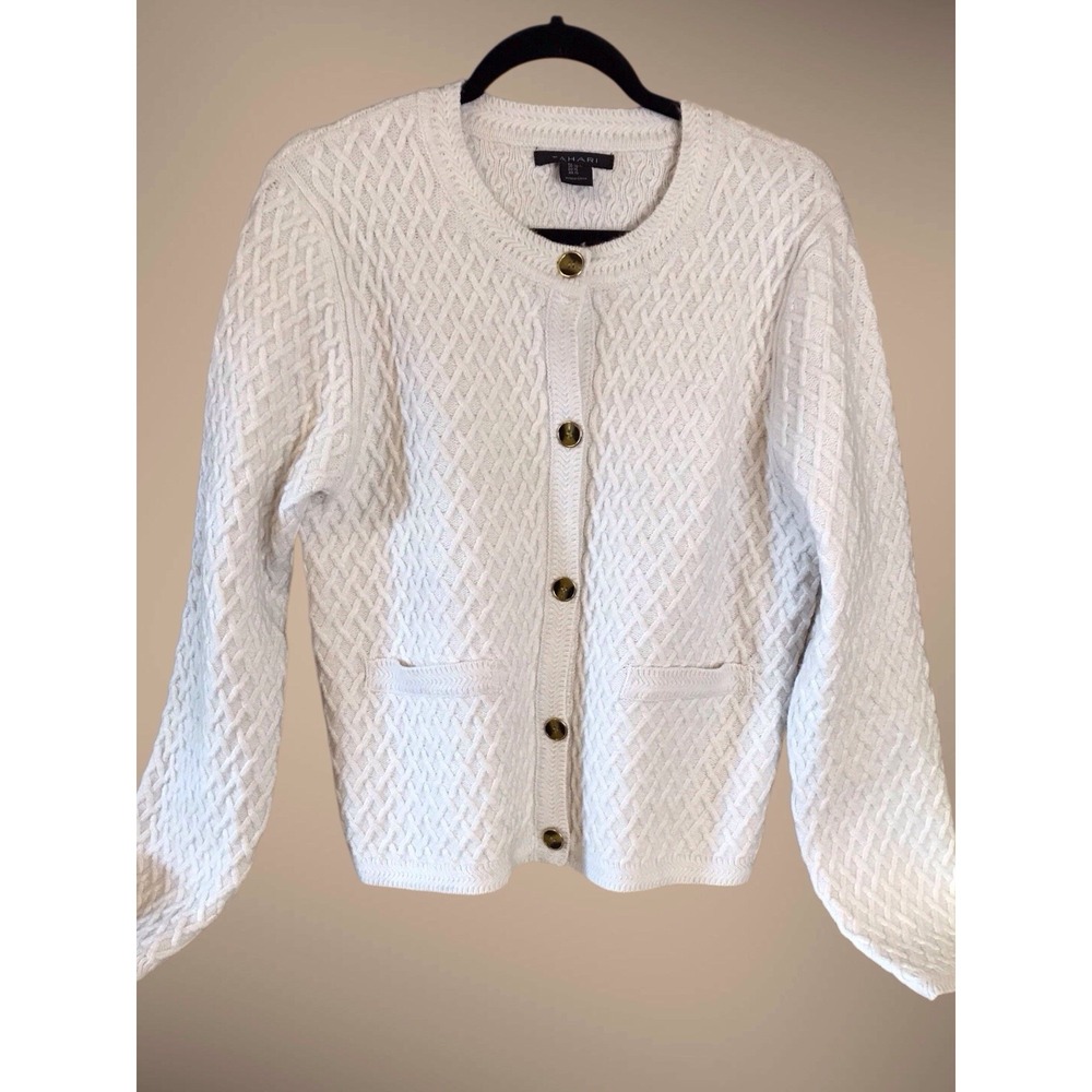 Tahari Women's Cardigan Sweater Size XL Off White- Business Casual Textured NWOT